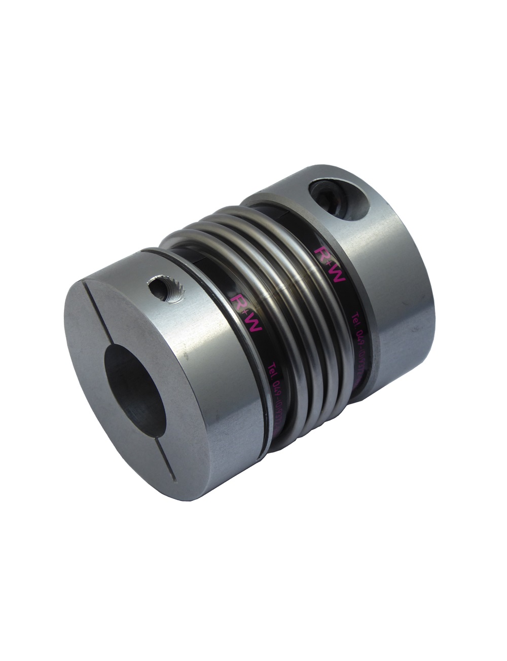 This BKL-60/79 bellows coupling made by R+W in Germany, is rated up to 60NM. The outer diameter of the coupling is 66mm and overall length is 79mm. The bore sizes are: 28mm with keyway & 28mm without keyway.